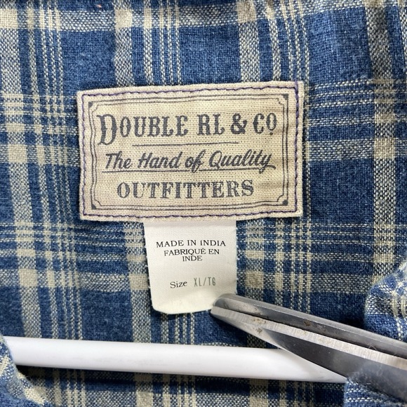 RRL Ralph Lauren Jacket men's XL Double RL Indigo Checked Linen-Cotton Full Zip - Picture 7 of 16